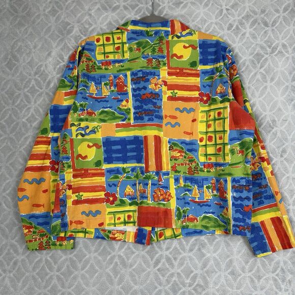 Vtg Coldwater Creek Top Womens L Colorful Tropical Boxy Button Shirt Art to Wear - Picture 8 of 13